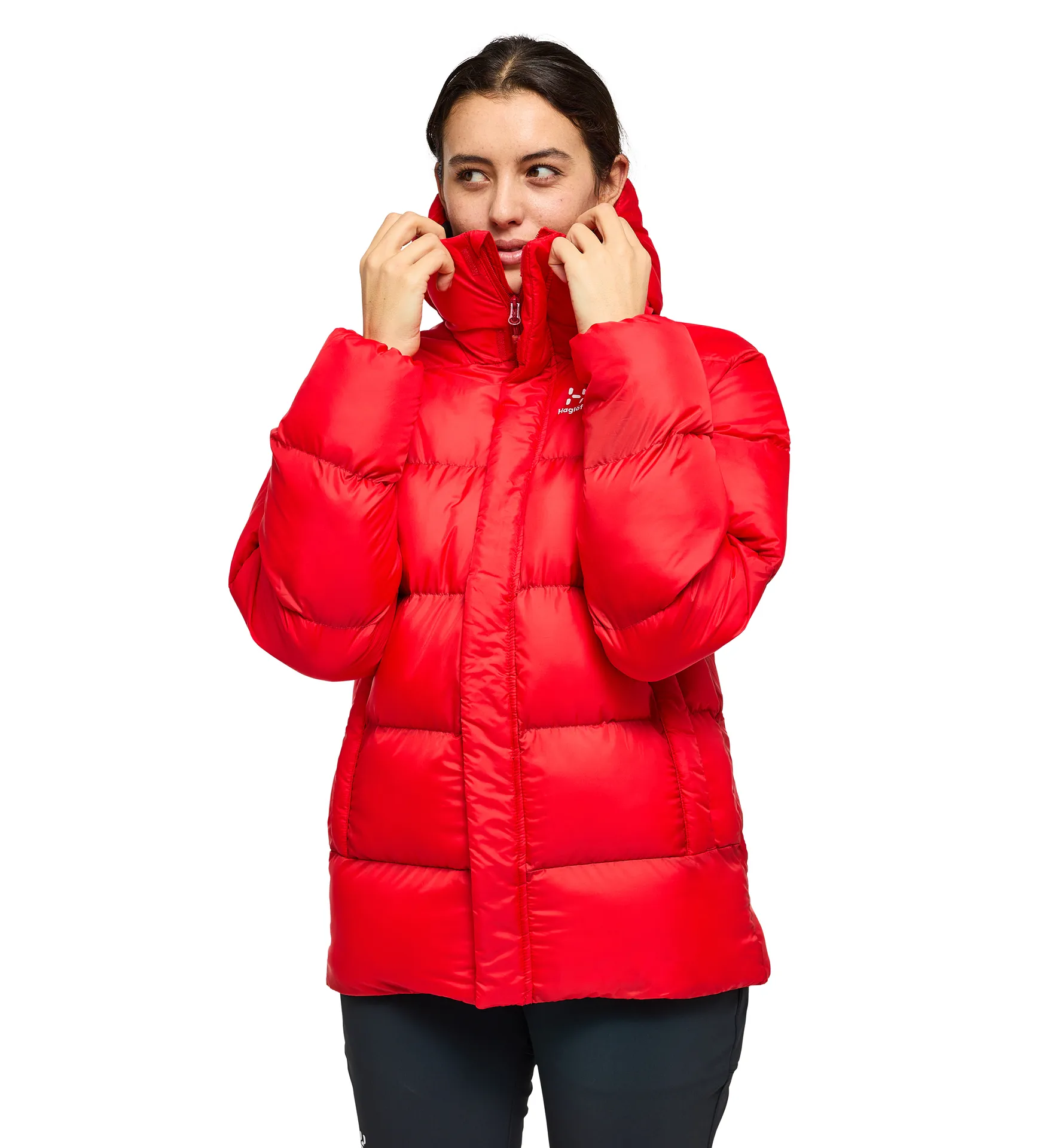 Puffy Mimic Hood Women Poppy Red
