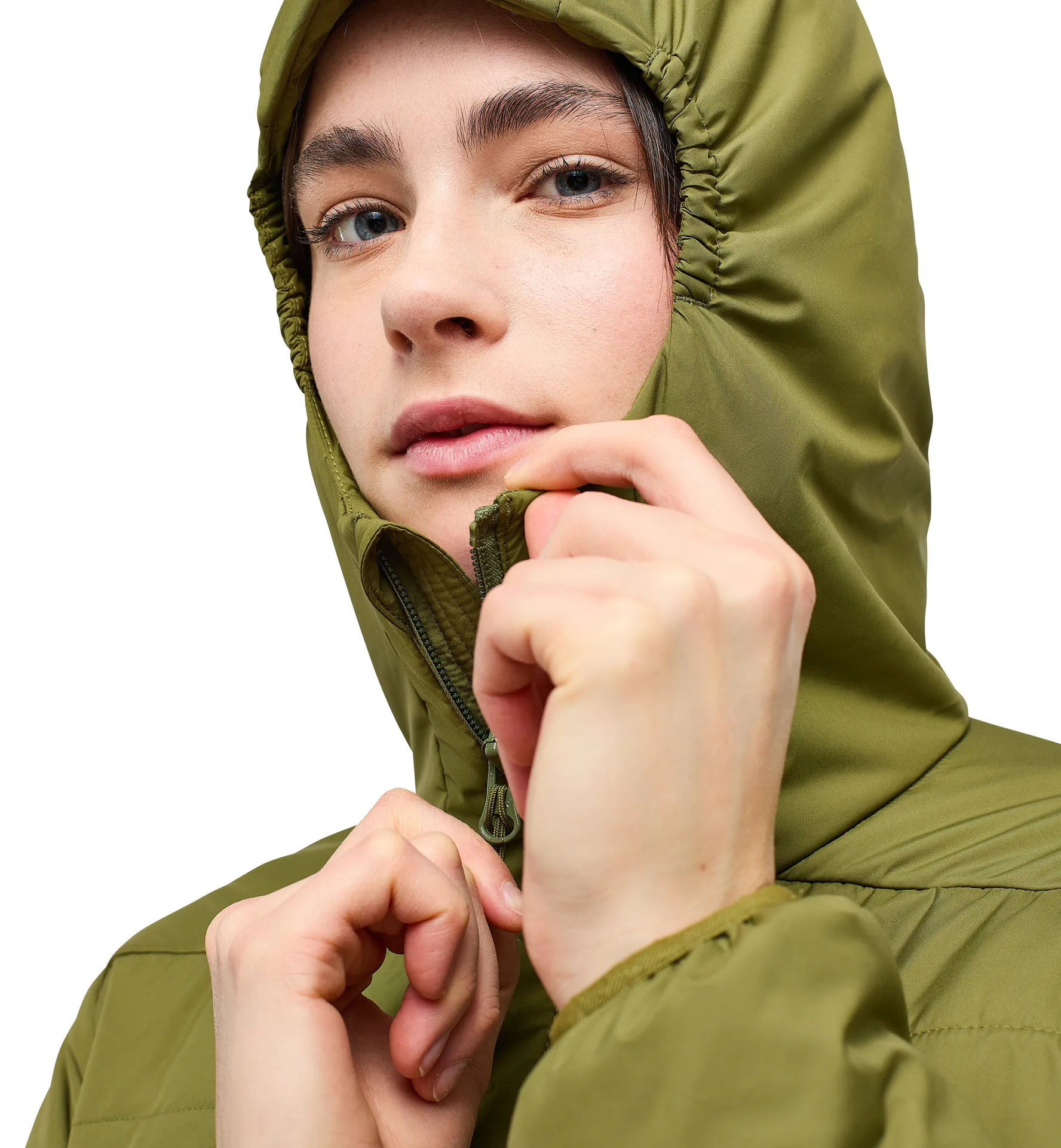 Mimic Silver Hood Women Olive Green