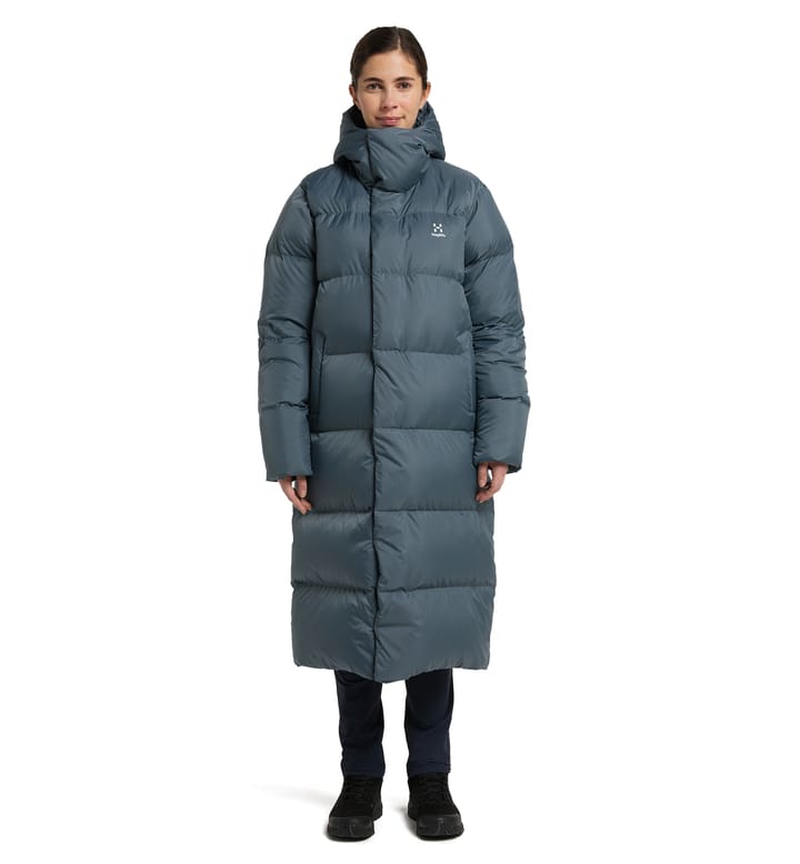 Long Down Parka Women Steel Blue