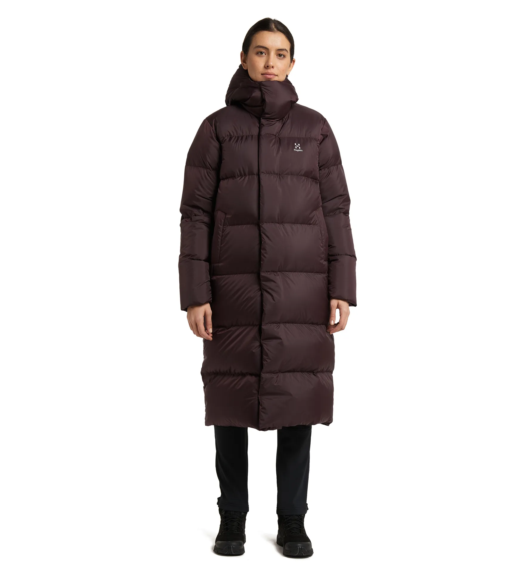 Long Down Parka Women Burgundy Brown