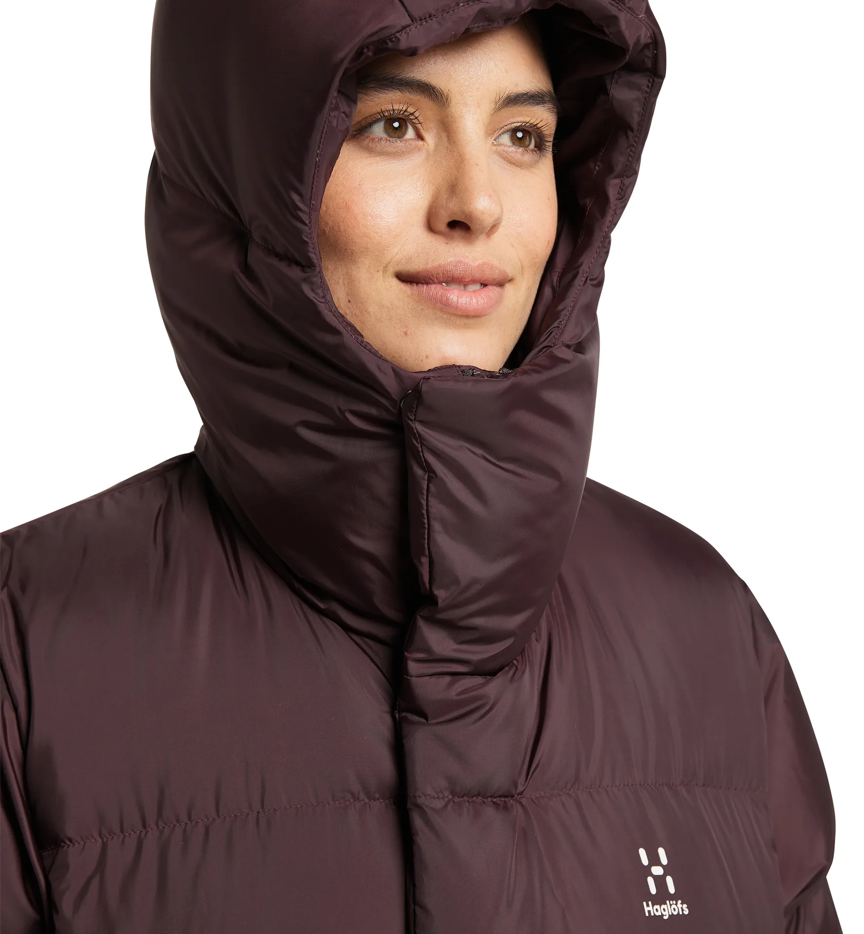 Long Down Parka Women Burgundy Brown