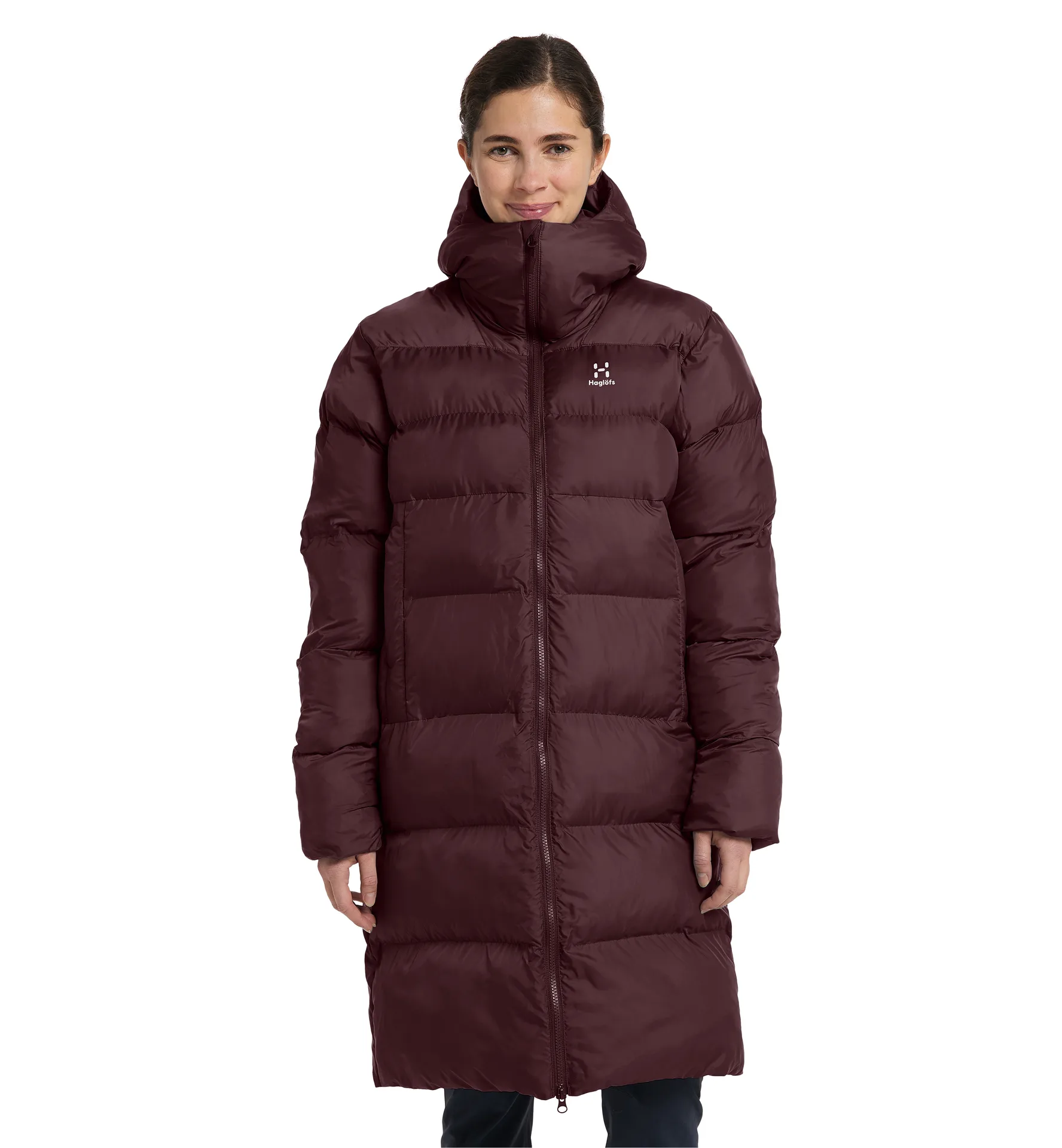 Long Mimic Parka Women Burgundy Brown