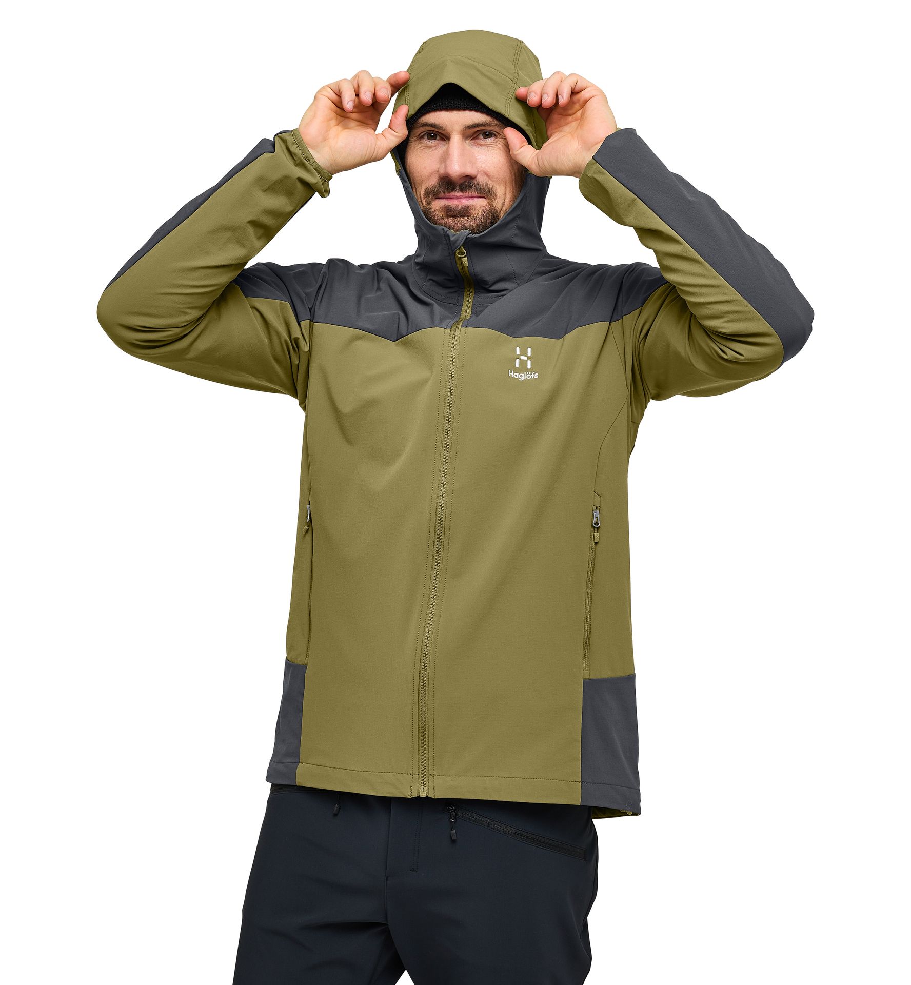 Morän Softshell Hood Men Olive Green/Magnetite