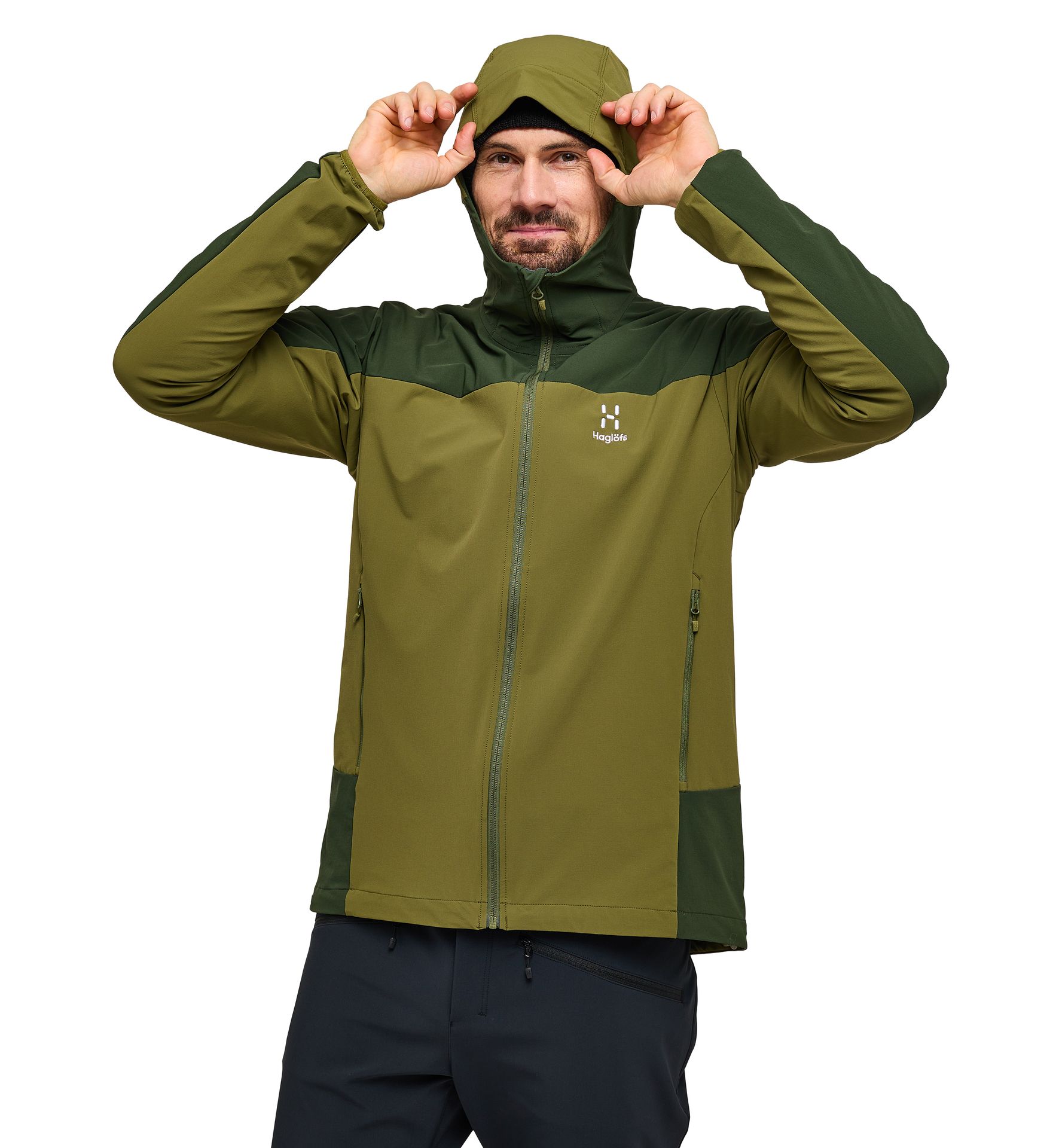 Morän Softshell Hood Men Olive Green/Seaweed Green