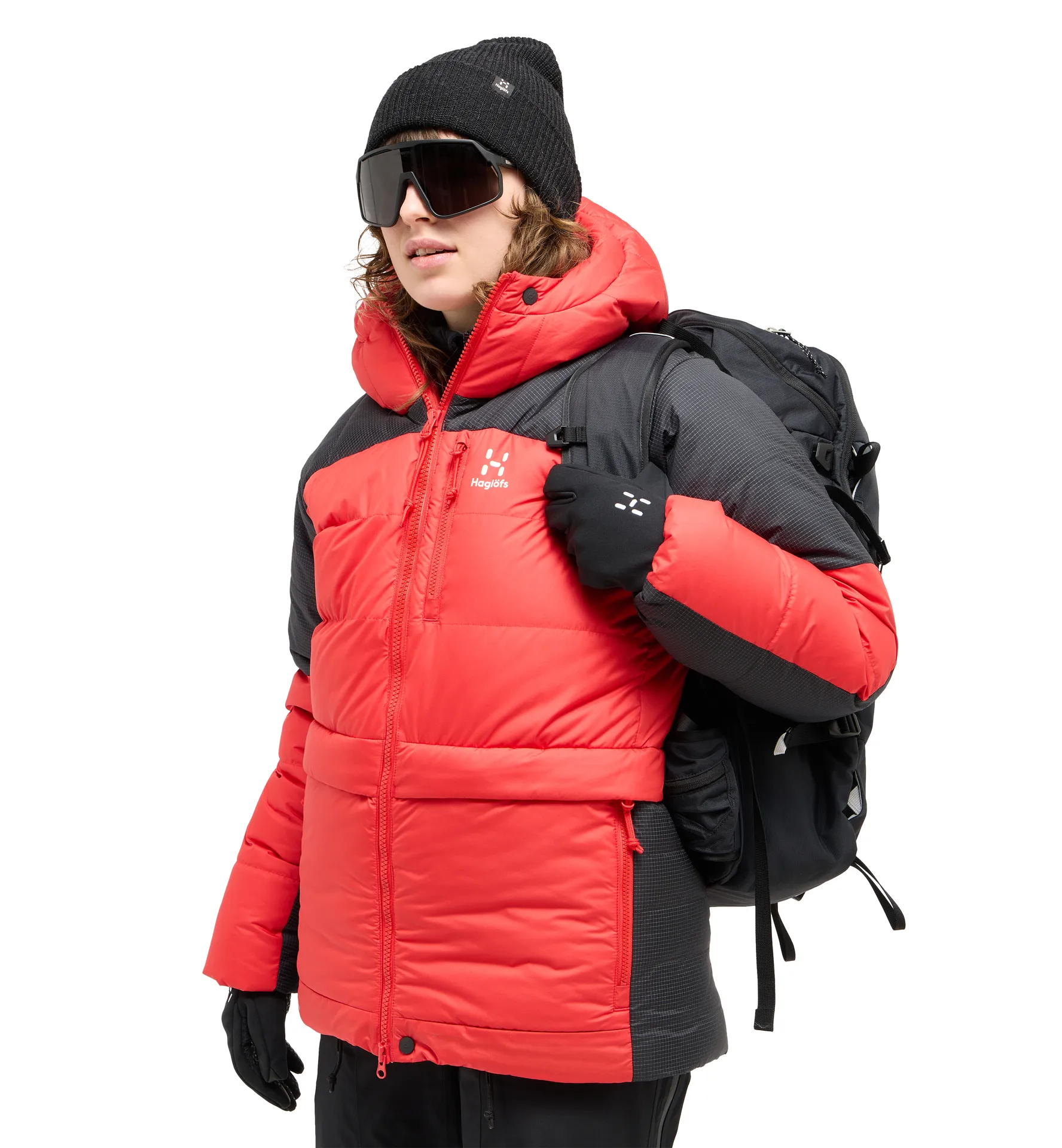 Riksgränsen Down 850 Hood Women Bright Red/True Black