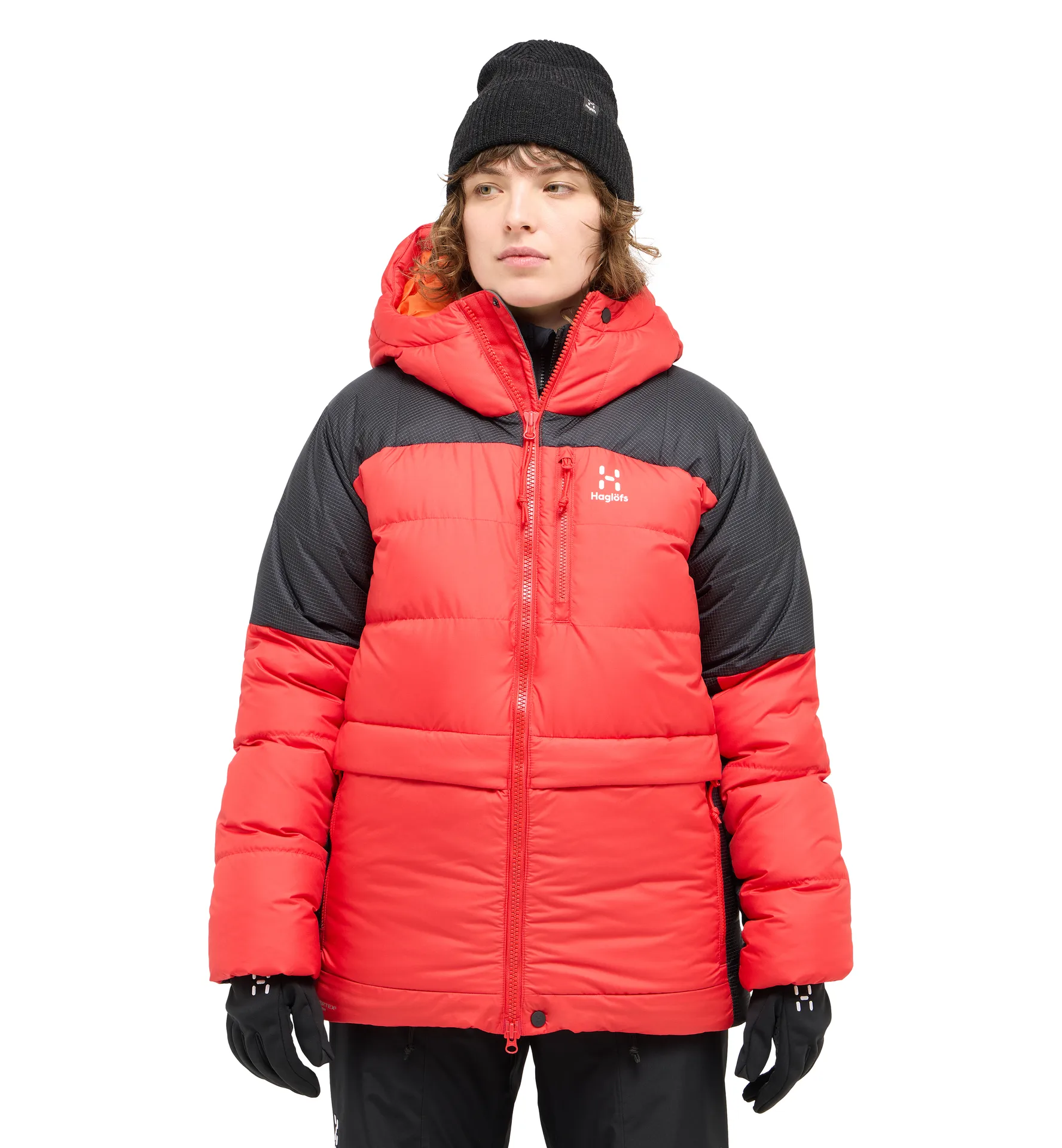Riksgränsen Down 850 Hood Women Bright Red/True Black