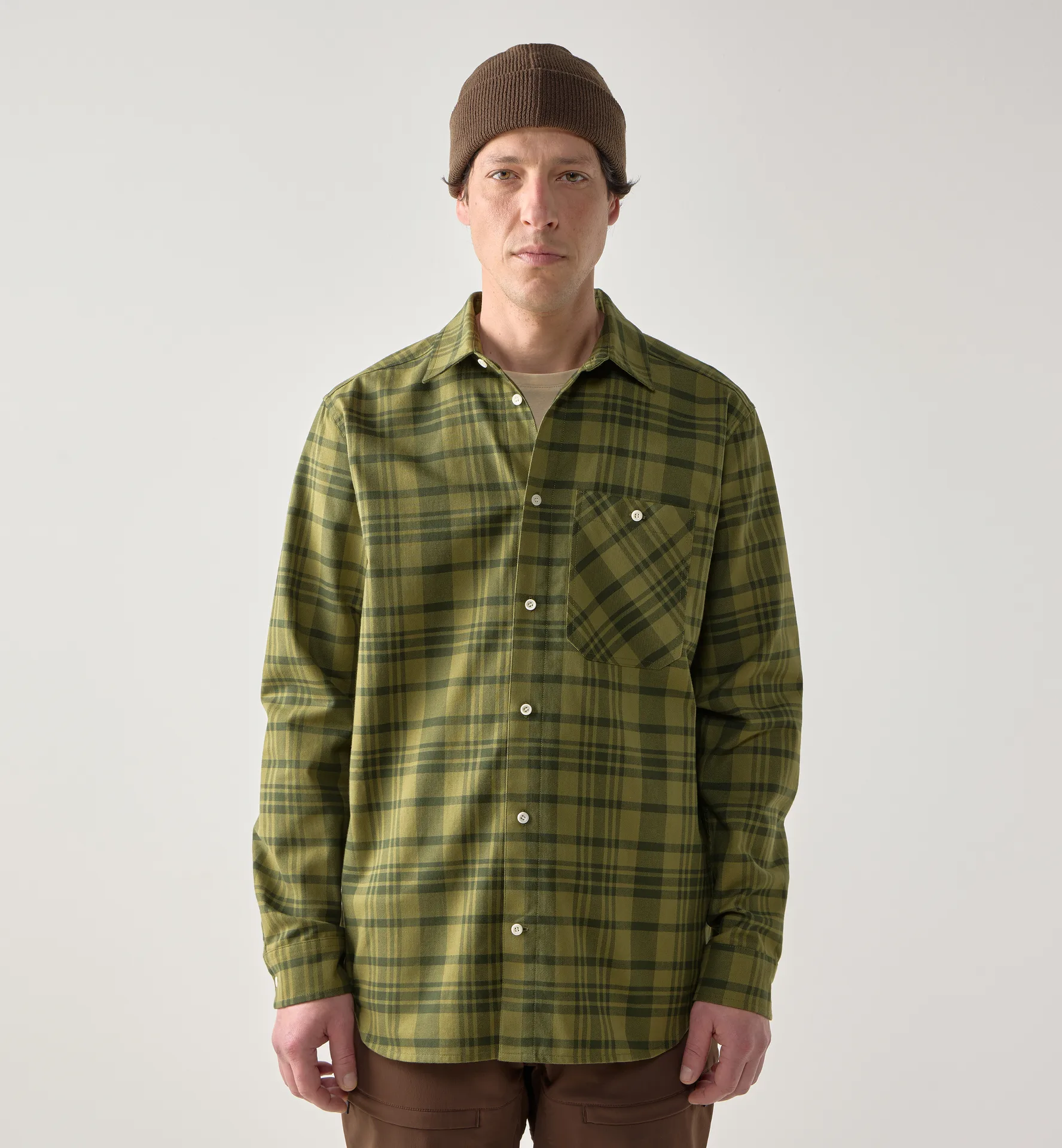 Virke Flannel Shirt Men Seaweed Green/Olive Green
