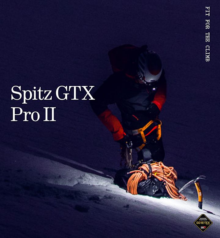 A man who is going ice climbing and is wearing a Haglöfs Spitz jacket.