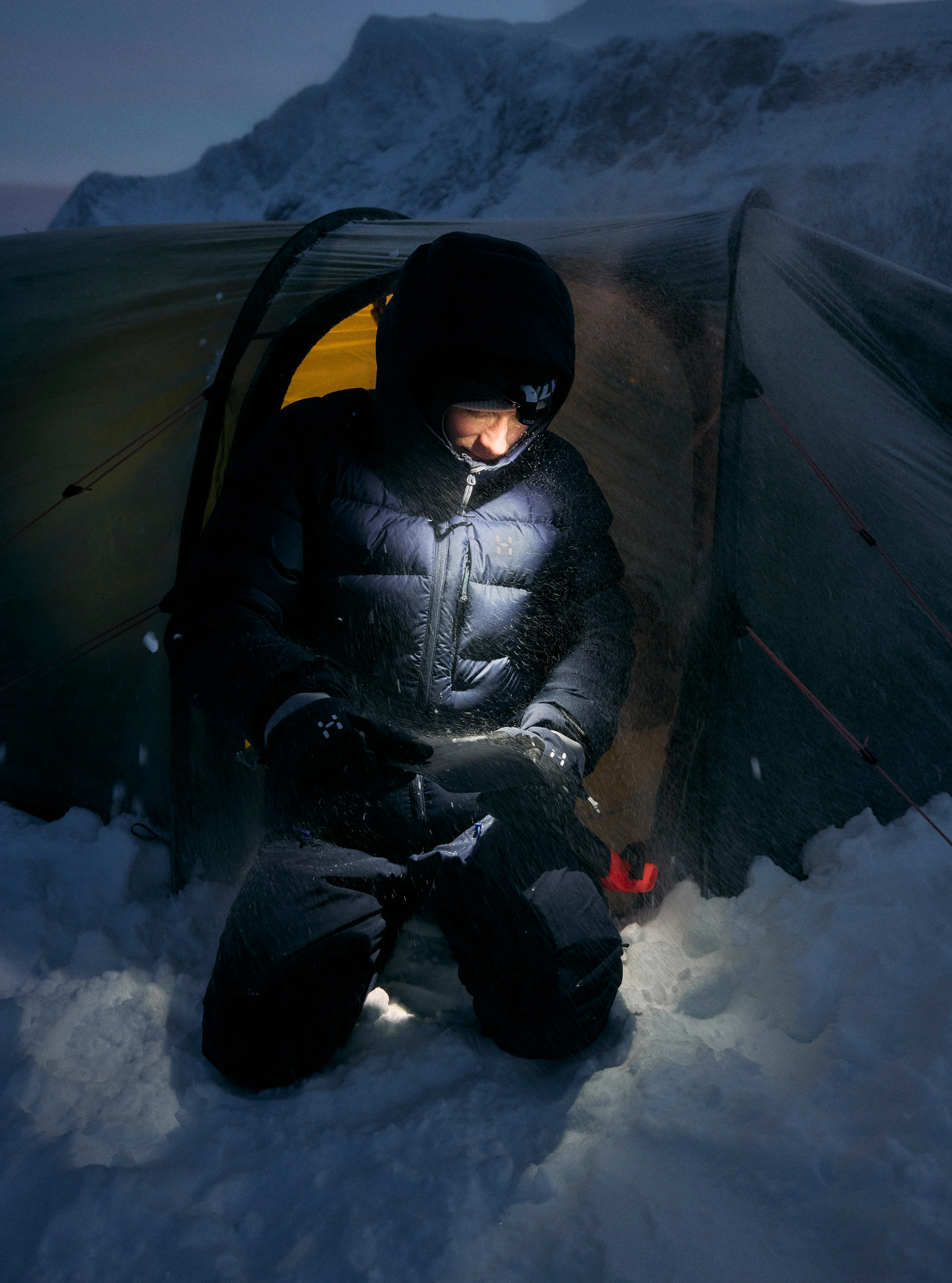 Haglöfs Insulation jacket in a snowstorm
